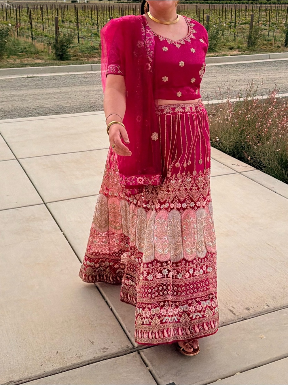 Elegant Fuchsia Embroidered Lehenga Set with Dupatta